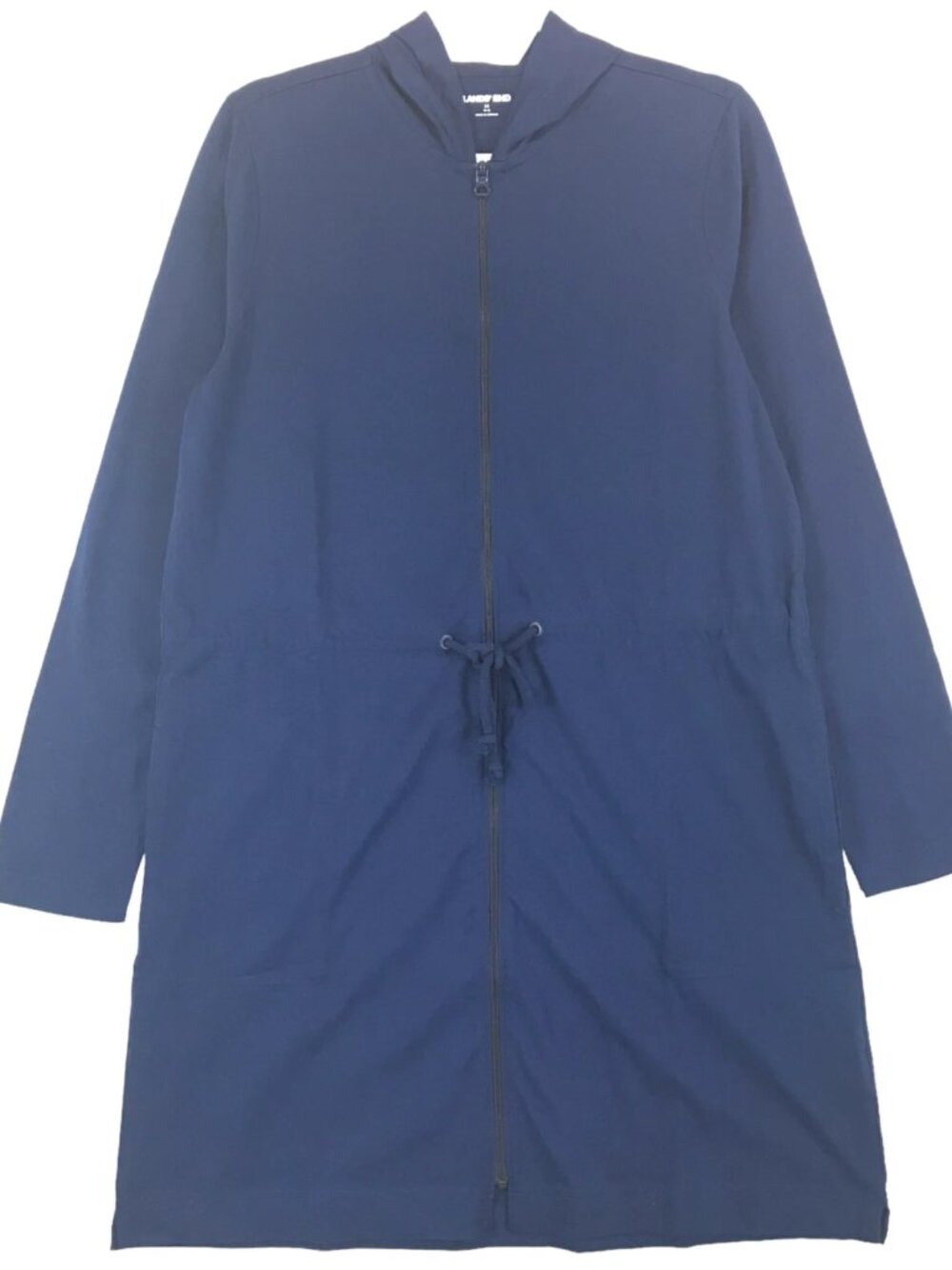 LANDS' END Womens XL Navy Blue ZipUp 3/4 Sleeve Hoodie Robe Swim Cover Up Cotton